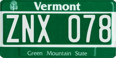 VT license plate ZNX078
