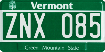 VT license plate ZNX085