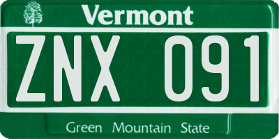 VT license plate ZNX091