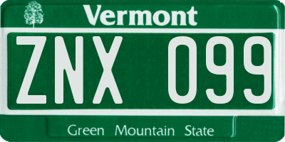 VT license plate ZNX099