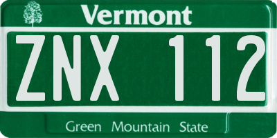 VT license plate ZNX112