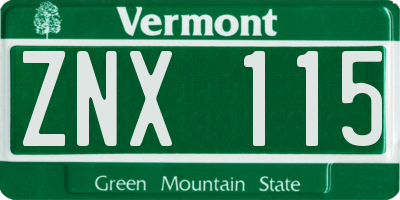 VT license plate ZNX115