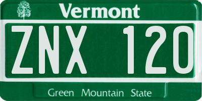 VT license plate ZNX120
