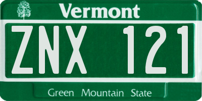 VT license plate ZNX121