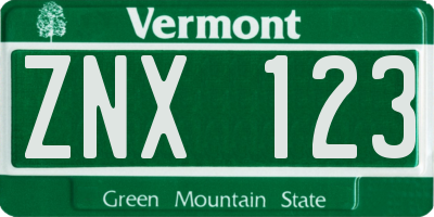 VT license plate ZNX123