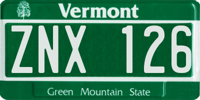 VT license plate ZNX126