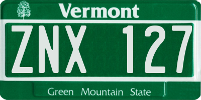 VT license plate ZNX127