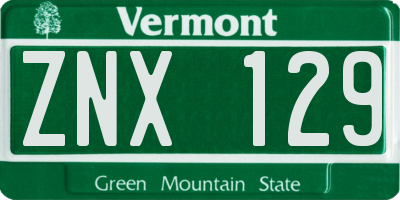 VT license plate ZNX129