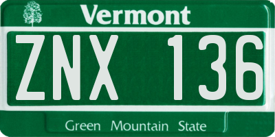 VT license plate ZNX136