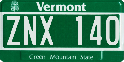 VT license plate ZNX140