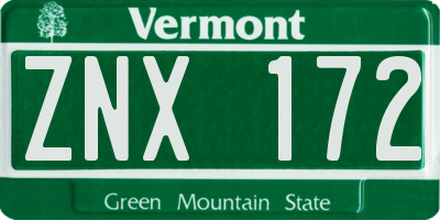 VT license plate ZNX172