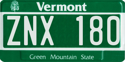 VT license plate ZNX180