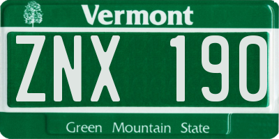 VT license plate ZNX190