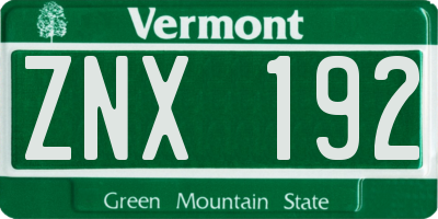 VT license plate ZNX192