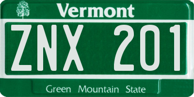 VT license plate ZNX201
