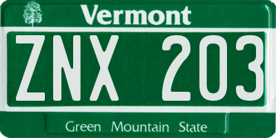 VT license plate ZNX203