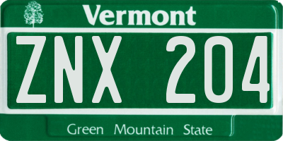 VT license plate ZNX204
