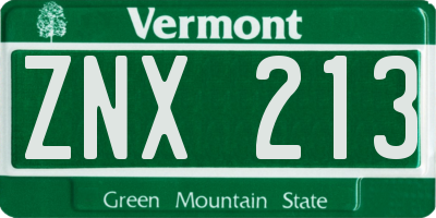 VT license plate ZNX213