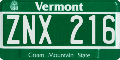 VT license plate ZNX216