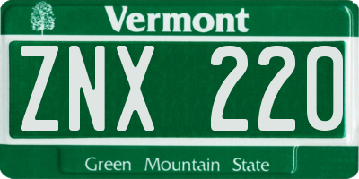 VT license plate ZNX220