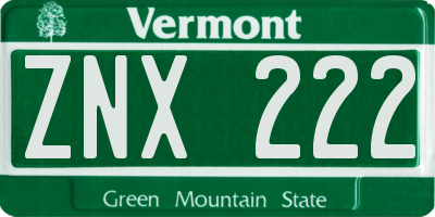 VT license plate ZNX222