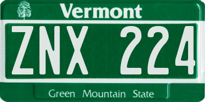 VT license plate ZNX224