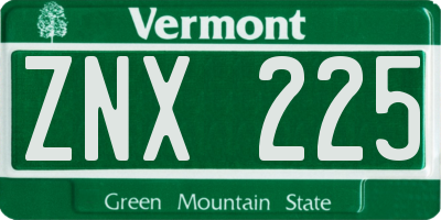 VT license plate ZNX225