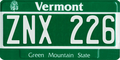 VT license plate ZNX226