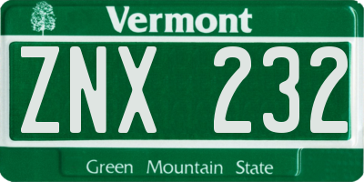 VT license plate ZNX232