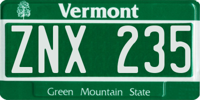 VT license plate ZNX235