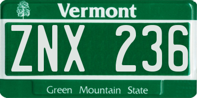 VT license plate ZNX236