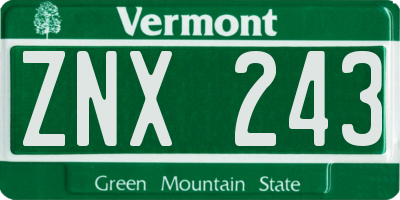 VT license plate ZNX243