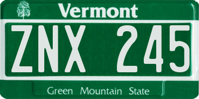 VT license plate ZNX245