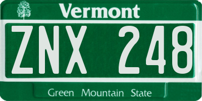 VT license plate ZNX248