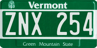 VT license plate ZNX254