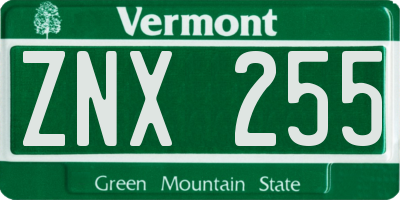 VT license plate ZNX255
