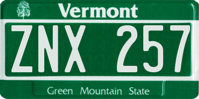 VT license plate ZNX257