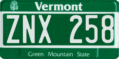 VT license plate ZNX258