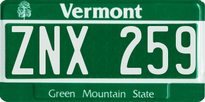 VT license plate ZNX259