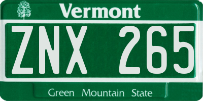 VT license plate ZNX265