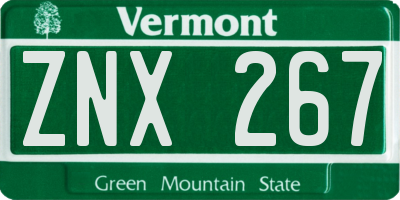 VT license plate ZNX267
