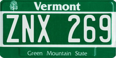 VT license plate ZNX269