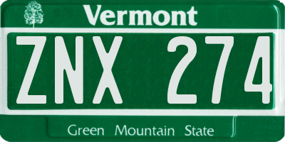 VT license plate ZNX274