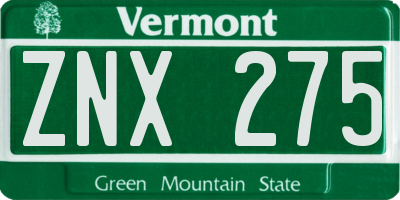 VT license plate ZNX275