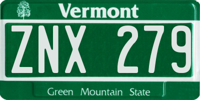 VT license plate ZNX279