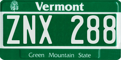 VT license plate ZNX288