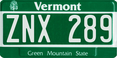 VT license plate ZNX289