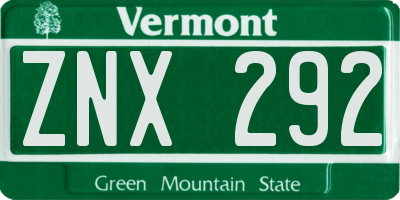 VT license plate ZNX292