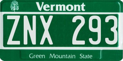 VT license plate ZNX293