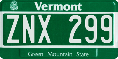 VT license plate ZNX299